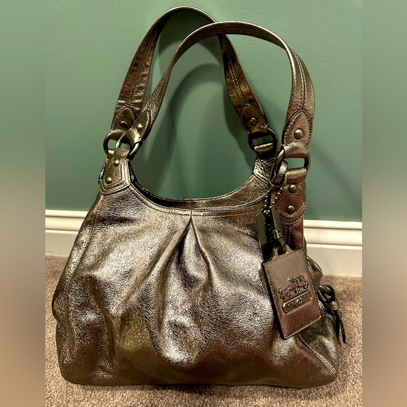 Coach Handbags - Coach Maggie metallic gunmetal shoulder bag